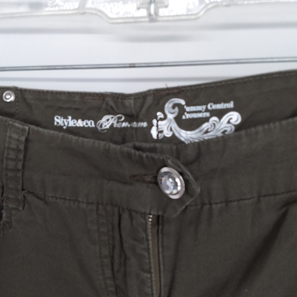 Style & Co Dark Tummy Control Olive Trousers - Picture 2 of 6